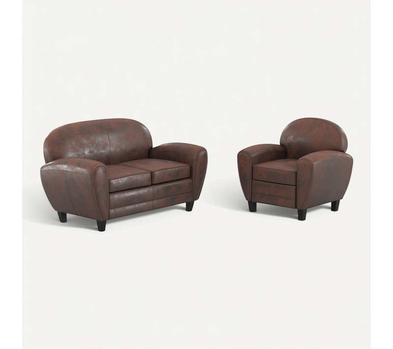 Ensemble Canapé Et Fauteuil Marron 3 Places - Club