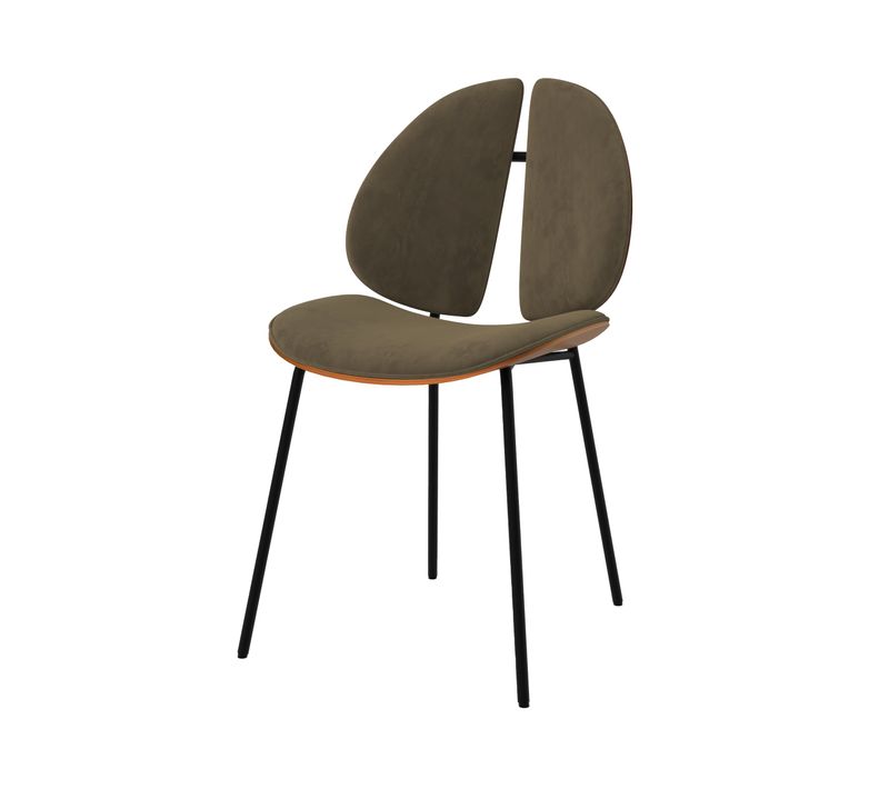 Chaise En Velours Kaki Et Bois De Noyer - Coccinelle