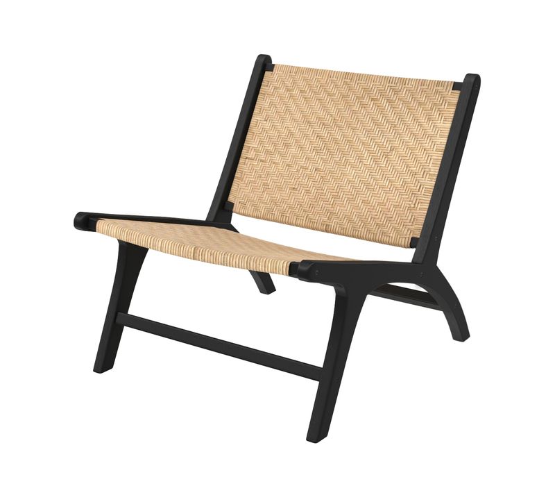 Fauteuil En Bois De Teck Noir Et Tressage Chevron En Rotin - Kilka