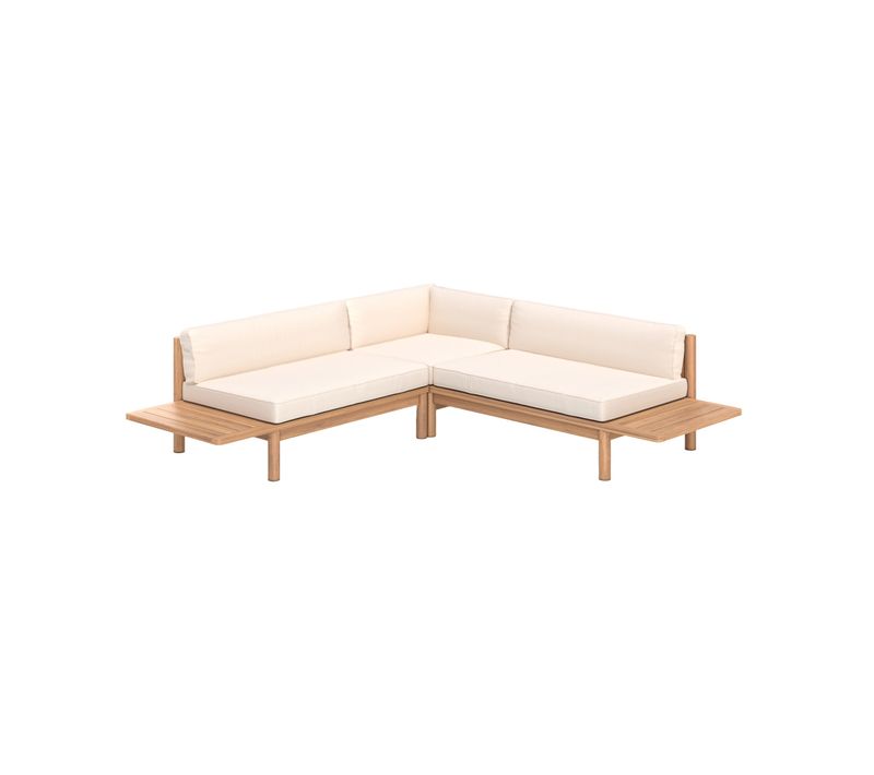 Canapé D'angle De Jardin En Teck Massif Et Coussins Blancs 4 Places - Nadila