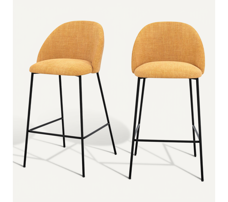 Lot De 2 Chaises Pour Ilot Central 66,5 Cm En Tissu Jaune Moutarde - Karl