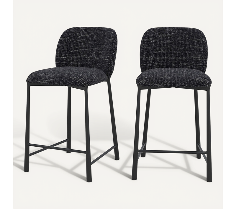 Lot De 2 Chaises Pour Ilot Central 65,5 Cm En Tissu Texturé Noir - Bento