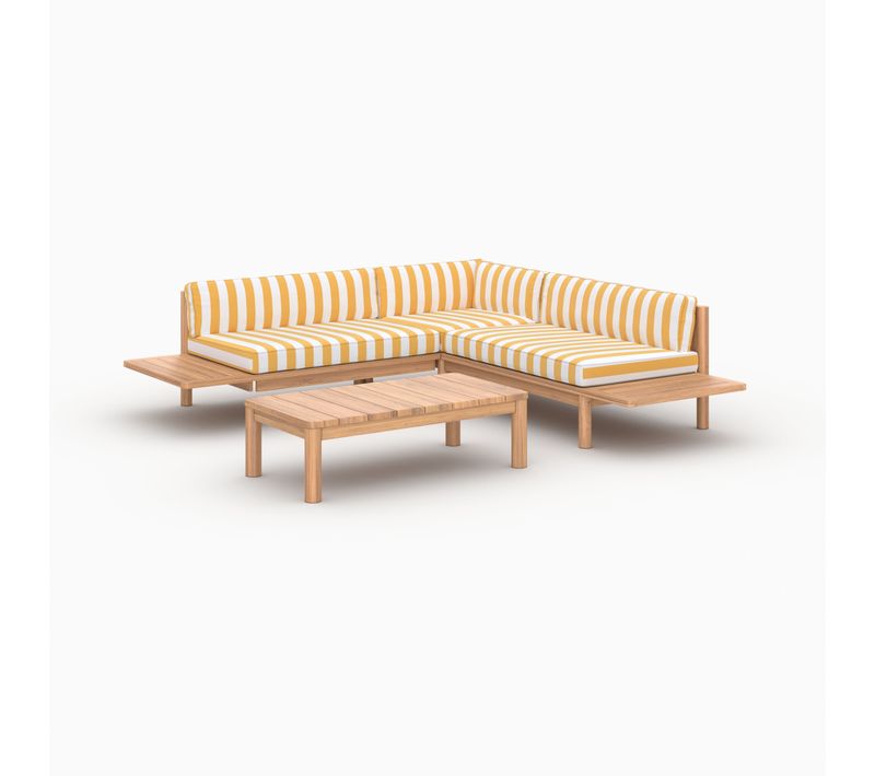 Salon De Jardin 4 Personnes En Teck Massif Et Tissu Rayé Jaune - Nadila