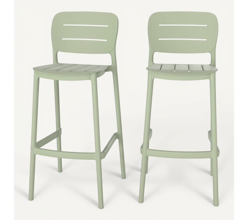 Lot De 2 Chaises De Bar De Jardin 75 Cm En Plastique Vert Pastel - Lola