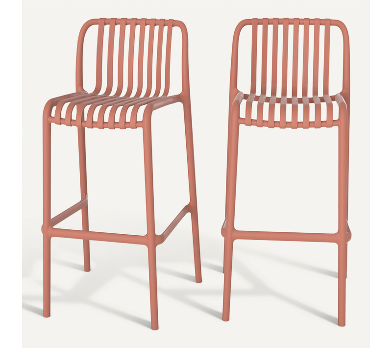 Lot De 2 Chaises De Bar De Jardin 76 Cm En Plastique Terracotta - Duli