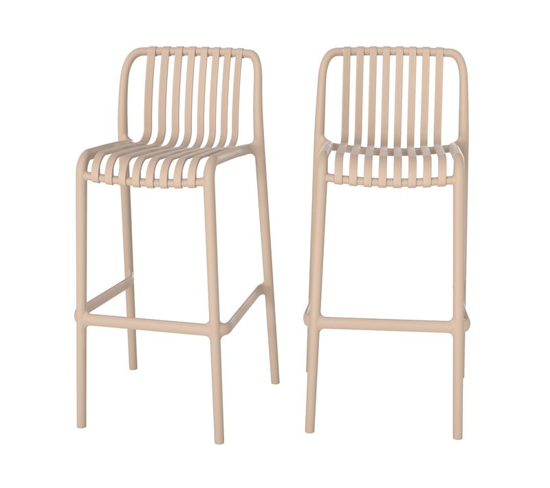 Lot De 2 Chaises De Bar De Jardin 76 Cm En Plastique Beige - Duli