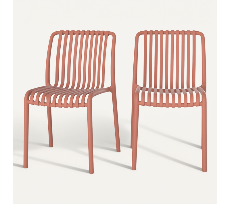 Lot De 2 Chaises De Jardin Empilables En Plastique Terracotta - Duli