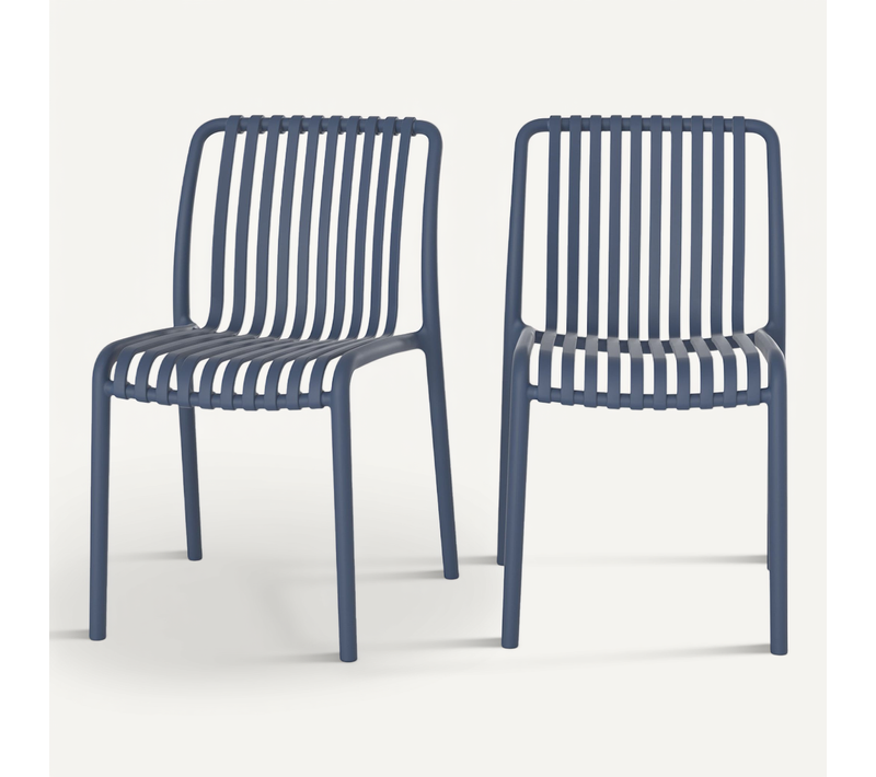 Lot De 2 Chaises De Jardin Empilables En Plastique Bleu Marine - Duli