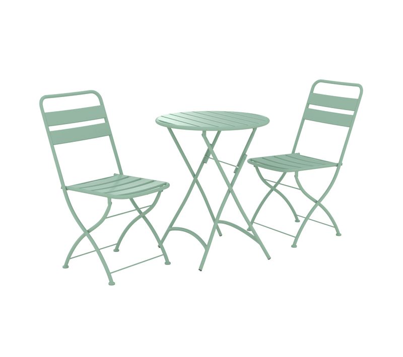 Table Ronde Et Chaises De Jardin Pliantes 2 Places En Métal Vert - Yumi
