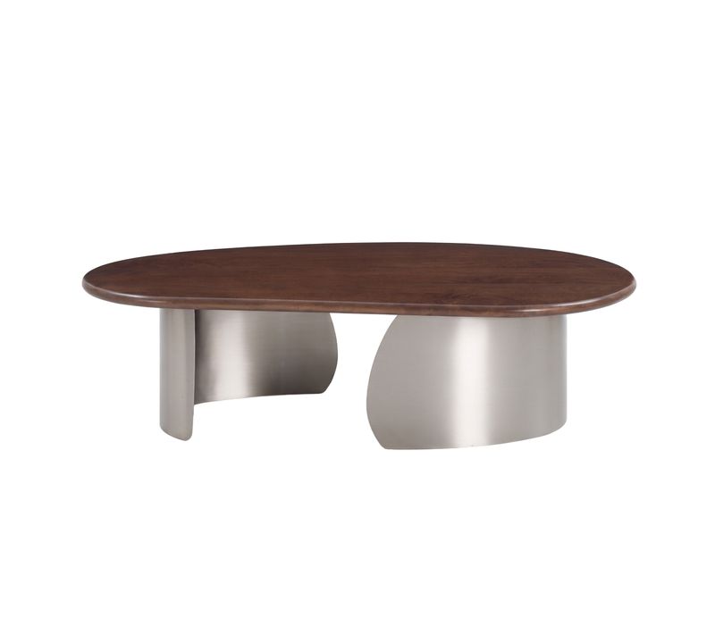 Table Basse En Bois De Manguier Marron Foncé Et Métal Brossé 120 Cm - Selma