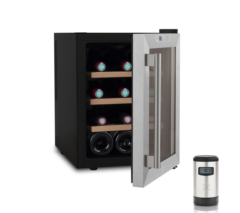 Cave De Service 12 Bouteilles Et Pompe Sous Vide Électrique Pour Vin - Cavs12+wom820