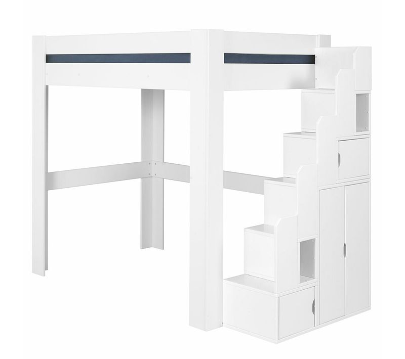 Lit Mezzanine Avec Escalier 90x190 Cm Lex  Blanc