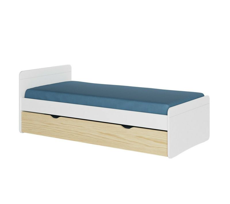 Lit Gigogne 90x200 Cm Lilow  Blanc Et Bois