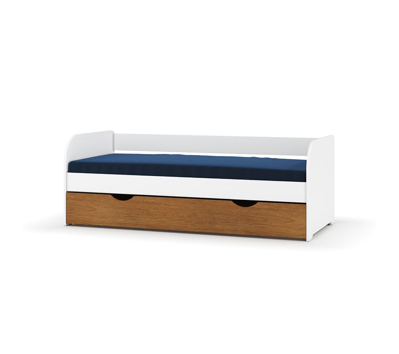 Pack Lit Banquette Gigogne Avec Matelas 80x200 Cm Ezra Blanc Et Noisette