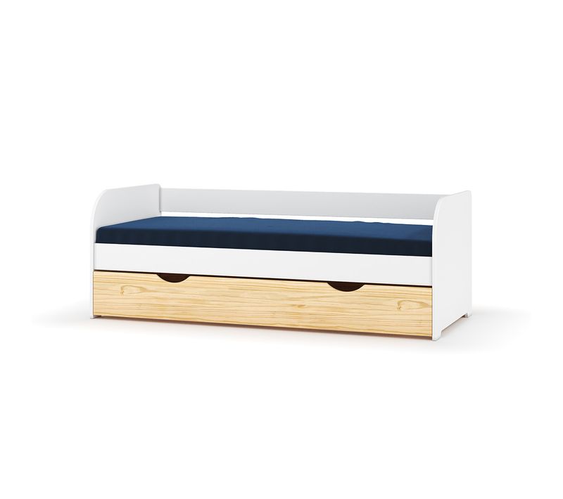 Pack Lit Banquette Gigogne Avec Matelas 80x200 Cm Ezra  Blanc Et Bois