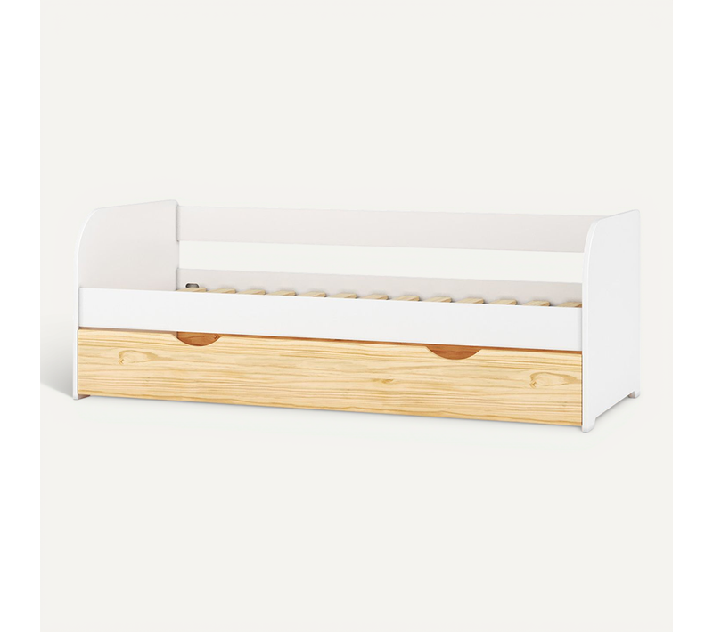 Lit Banquette Gigogne 80x200 Cm Ezra  Blanc Et Bois