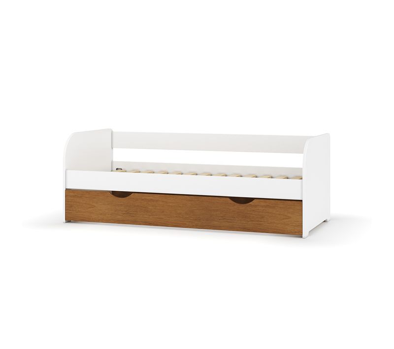 Lit Banquette Gigogne 80x190 Cm Ezra  Blanc Et Noisette