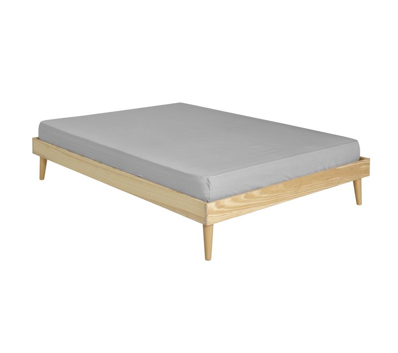 Pack Lit 2 Places Avec Pieds Et Matelas 140x190 Cm Darla  Bois Naturel