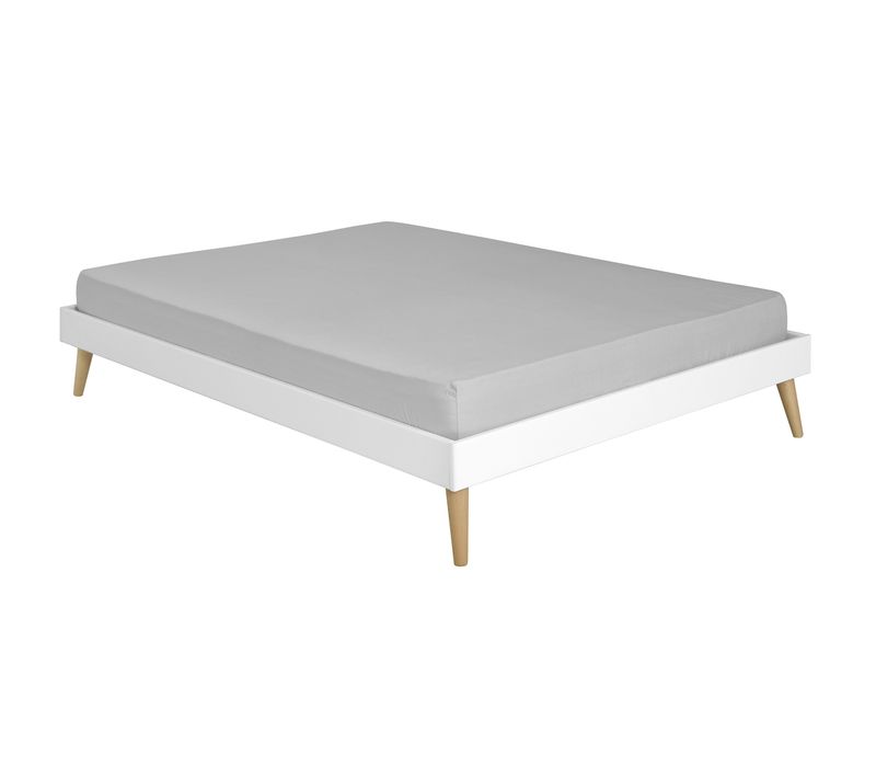 Pack Lit 2 Places Avec Pieds Et Matelas 120x190 Cm Darla  Blanc