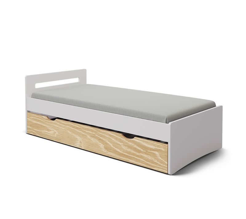 Pack Lit Gigogne Avec Matelas 90x190 Cm Leo  Blanc Et Bois