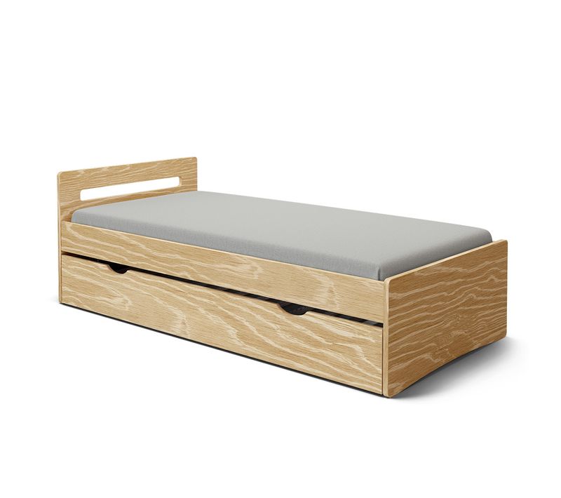 Pack Lit Gigogne Avec Matelas 80x200 Cm Leo  Bois
