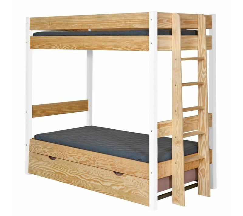 Lit Superposé Gigogne 90x190 Cm Tino  Blanc Et Bois