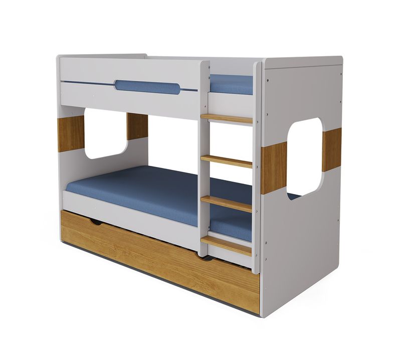 Lit Superposé Gigogne 90x190 Cm Leji  Blanc Et Noisette