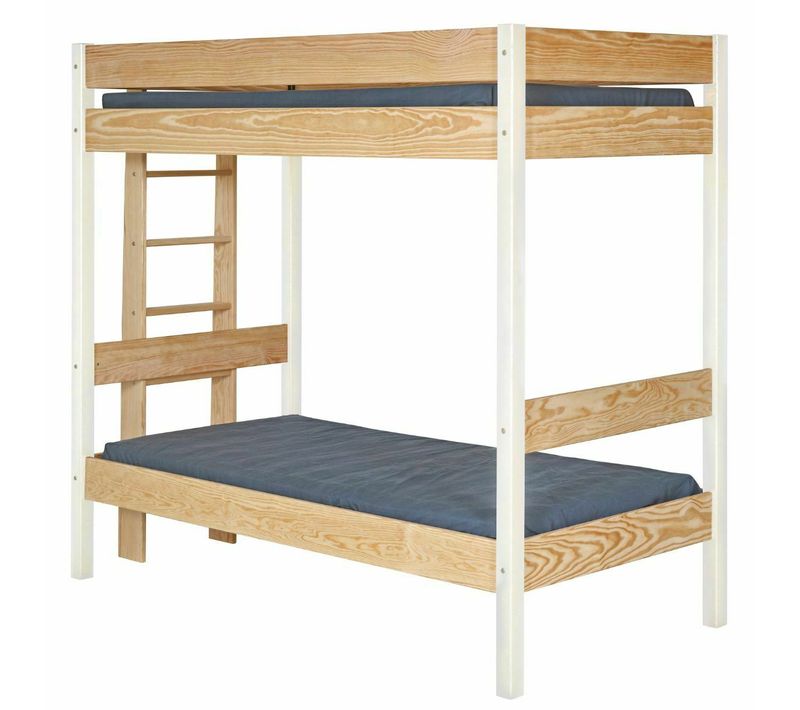 Pack Lit Superposé Avec Matelas 90x190 Cm Tino Blanc Et Bois