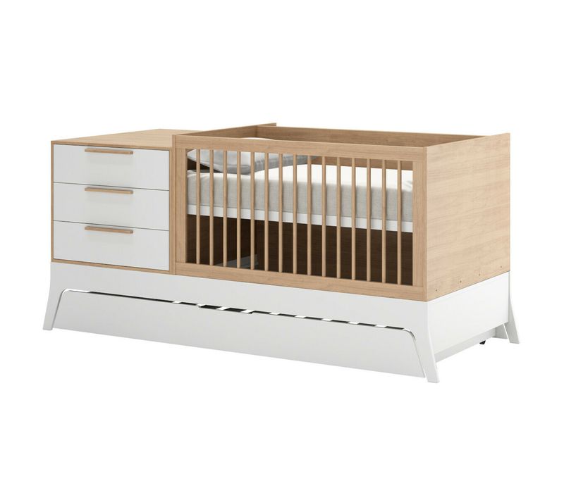 Lit Bébé Combiné Et évolutif 70x140 Cm Charlie  Blanc Et Bois