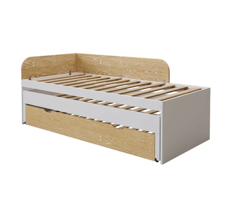 Lit Gigogne 3 Places 90x200 Cm Noha  Blanc Et Bois