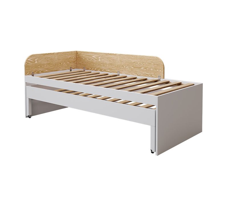 Lit Gigogne 90x200 Cm Noha  Blanc Et Bois