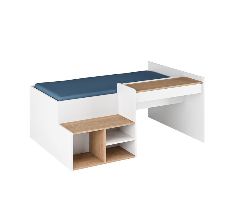 Lit Combiné Avec Bureau 90x190 Cm Boruto  Blanc Et Noisette