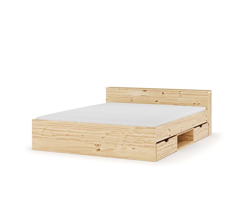 Pack Lit Avec 4 Tiroirs Et Matelas 160x200 Cm Judy  Bois Naturel