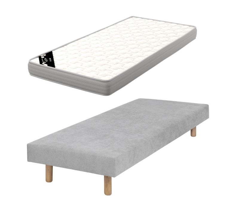 Pack Sommier Tapissier Avec Matelas 70x190 Cm Habby Gris