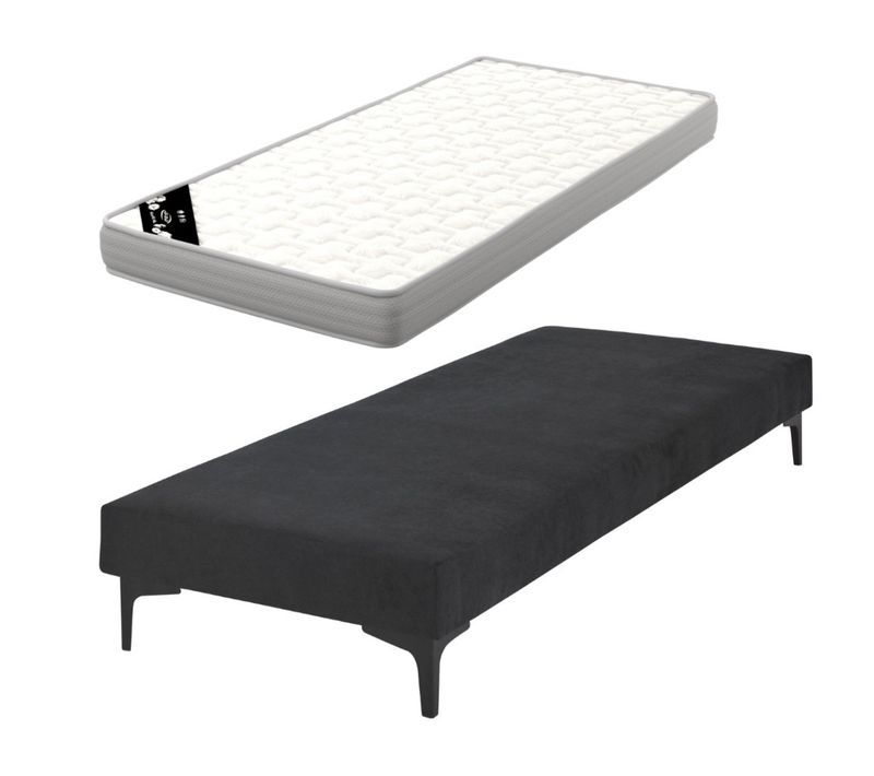 Pack Sommier Tapissier Avec Matelas 80x200 Cm Hiliana Noir