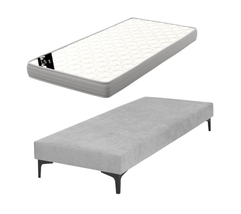 Pack Sommier Tapissier Avec Matelas 70x190 Cm Hiliana Gris