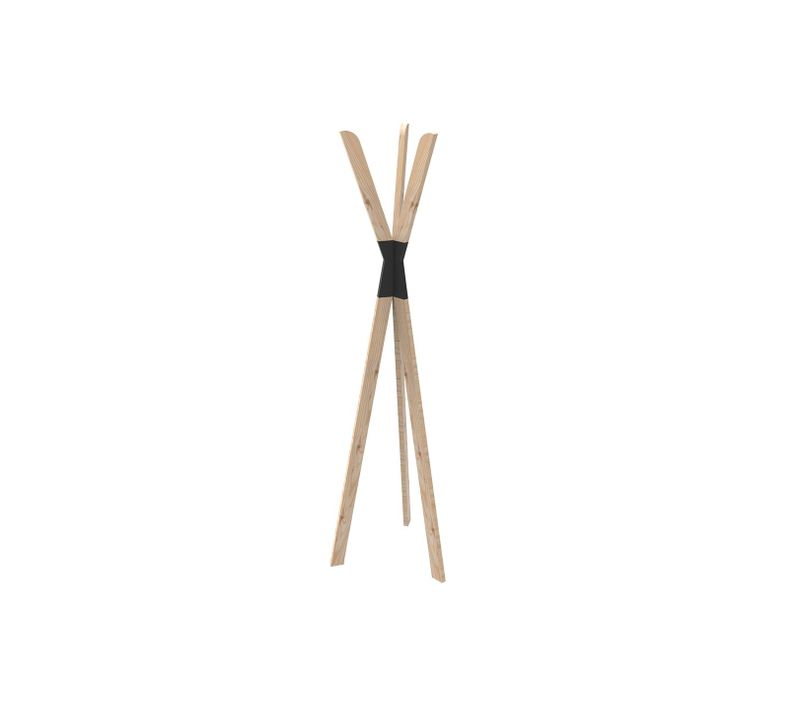 Porte-manteaux Tipi Sur Pieds 3 Crochets Bois Et Noir 56 X 49 X 170 Cm