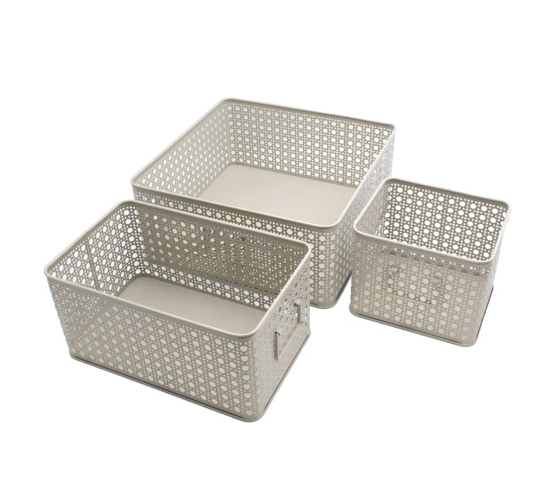 Lot De 3 Paniers De Rangement En Métal Beige 32 X 32 X 14 Cm