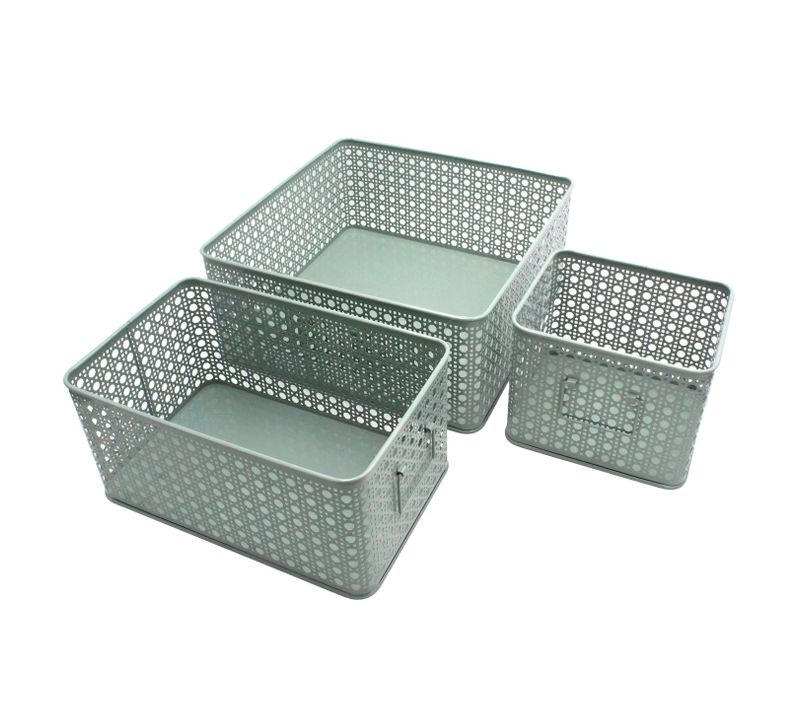 Lot De 3 Paniers De Rangement En Métal Vert 32 X 32 X 14 Cm