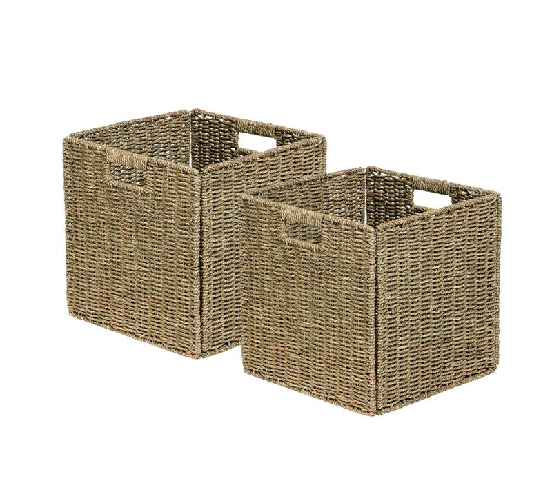 Lot De 2 Paniers De Rangement Pliables Jonc De Mer 31 X 31 X 31 Cm