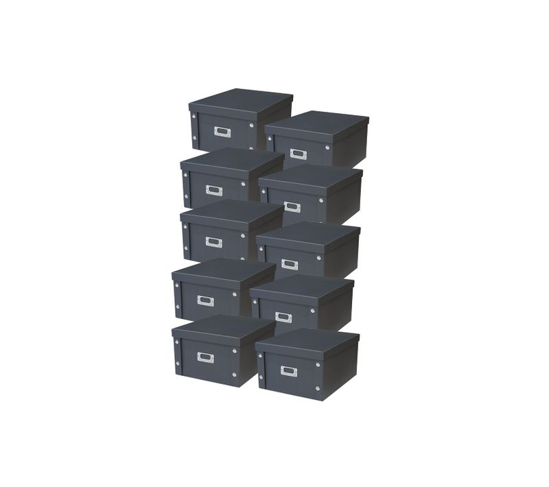 Lot De 10 Boîtes De Rangement En Carton Noir 28 X 35 X 18 Cm