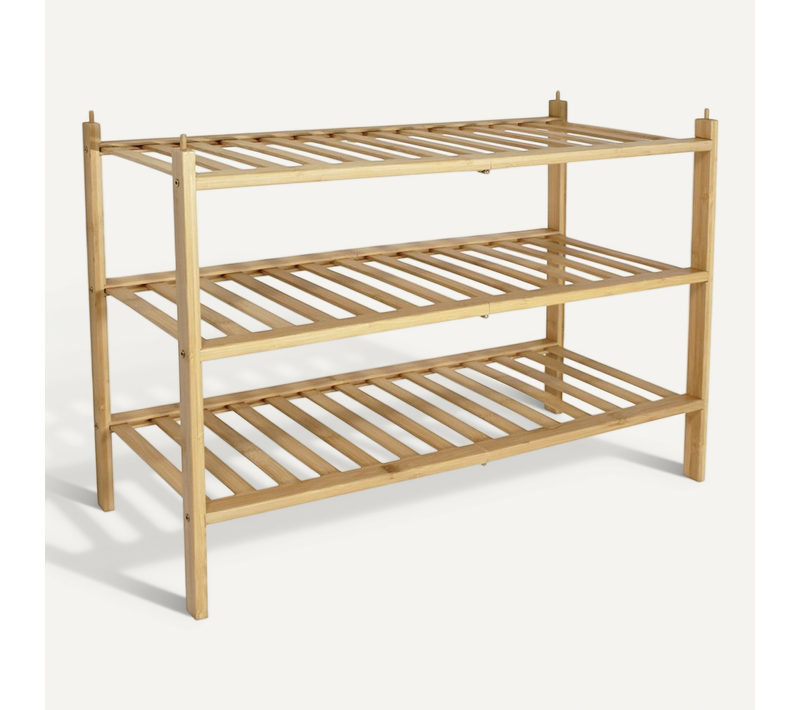étagère à Chaussures  3 Niveaux En Bambou Naturel 69 X 28 X 47,5 Cm