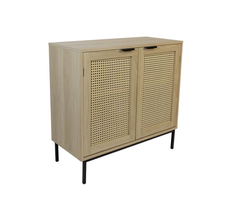 Buffet Avec 2 Portes Cannage En Bois Naturel 80 X 35 X 75,5 Cm