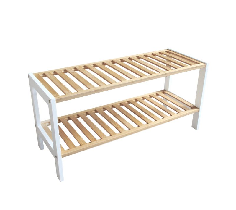 étagère à Chaussures Avec 2 Niveaux En Bambou Blanc 70 X 26 X 33,5 Cm