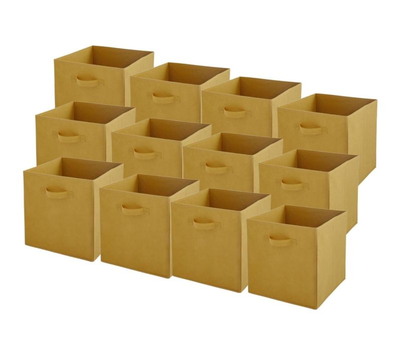 Lot De 12 Paniers Pliables En Tissu Jaune Moutarde 27 X 27 X 27 Cm