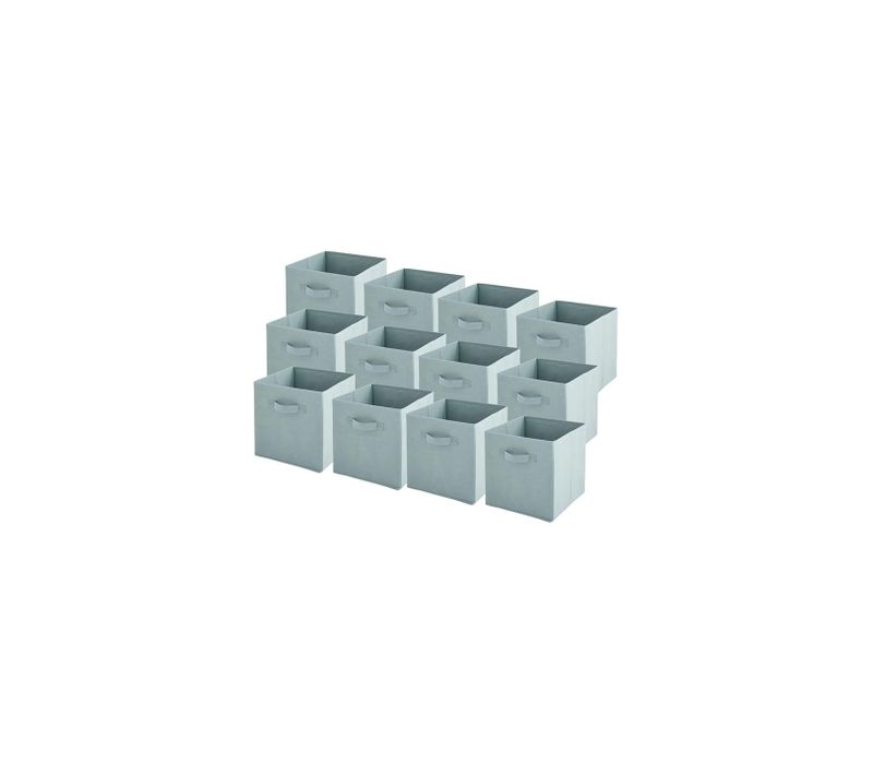 Lot De 12 Paniers Pliables En Tissu Vert Sauge 27 X 27 X 27 Cm