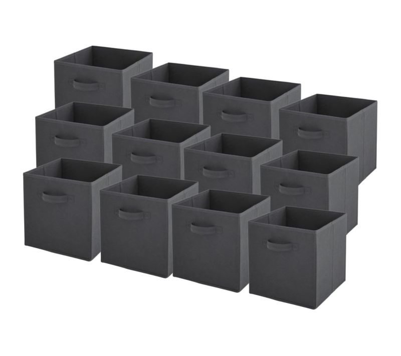 Lot De 12 Paniers Pliables En Tissu Gris Anthracite 27 X 27 X 27 Cm