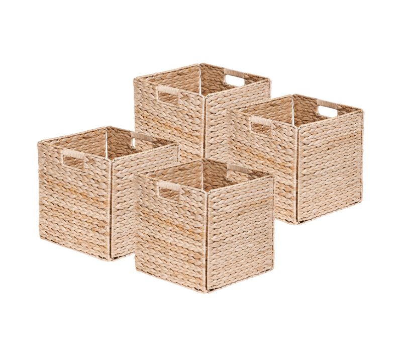 Lot 4 Paniers De Rangement Poignées Jacinthe D'eau 31 X 31 X 31 Cm