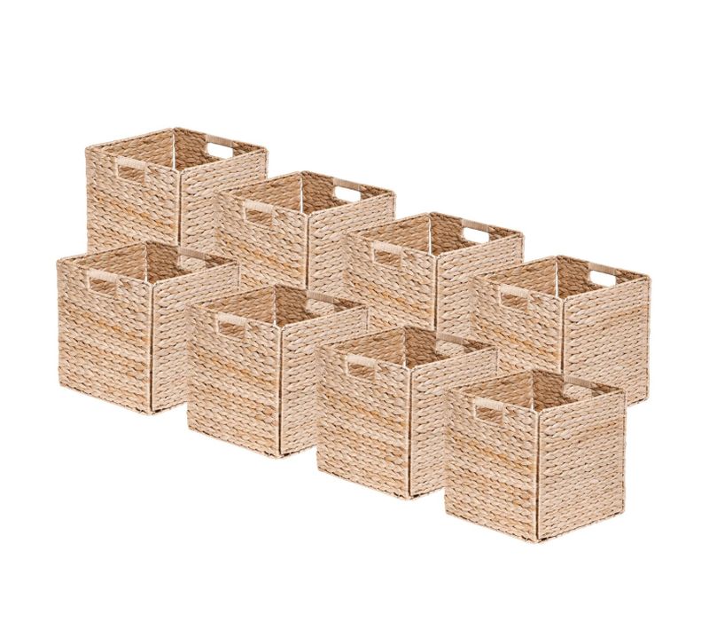 Lot De 8 Paniers Pliables En Jacinthe D'eau Naturelle 31 X 31 X 31 Cm