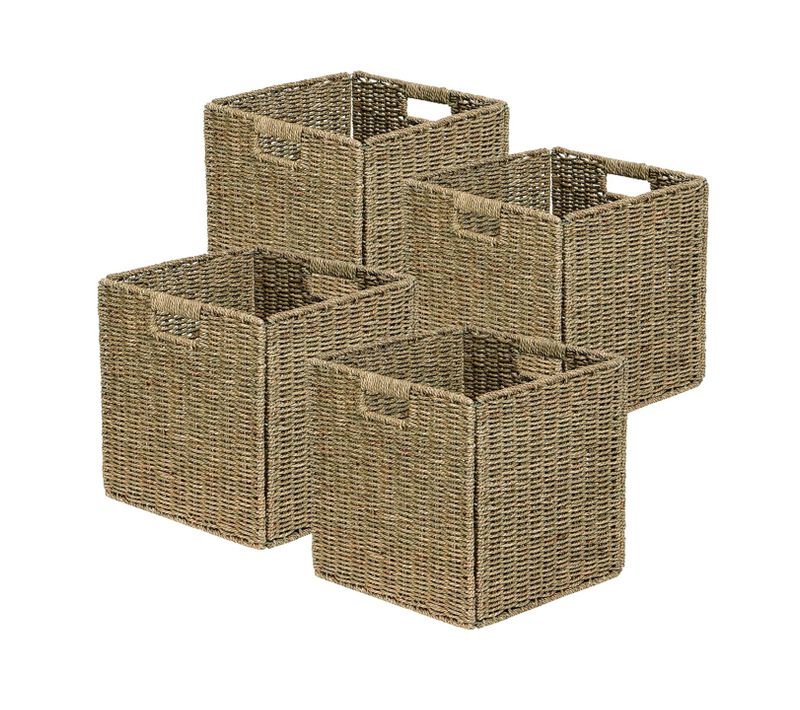 Lot De 4 Paniers Pliables En Jonc De Mer Naturel 31 X 31 X 31 Cm